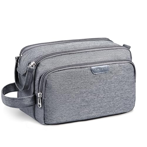 Vorspack Travel Toiletry Bag for Men - Water Resistant Mens Toiletry Travel Bag Dopp Kit Shaving Bag for Bathroom Toiletries Gifts - Grey