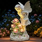 Voveexy Garden Figurines Angel Garden Statue Outdoor Decor, Solar Powered Resin Sculpture with 5 LEDs Art Decoration for Patio Lawn Yard Porch, Ornament Housewarming Gift, 11“ H