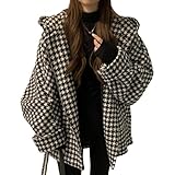 [1/2plus] ニブンノイチプラス コート ブルゾン 千鳥 格子 柄 チェック フード 付き コクーン シルエット ボリューム 袖 オーバー レディース（XXL）