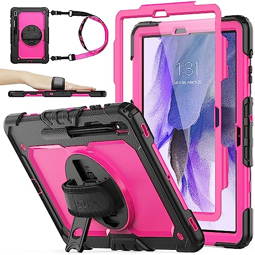SEYMAC stock Case for Samsung Galaxy Tab S7 FE / S8 Plus 5G Case 12.4'' with Screen Protector Pencil Holder [360 Rotating Hand Strap] &Stand, Drop-Proof, Rose/Black