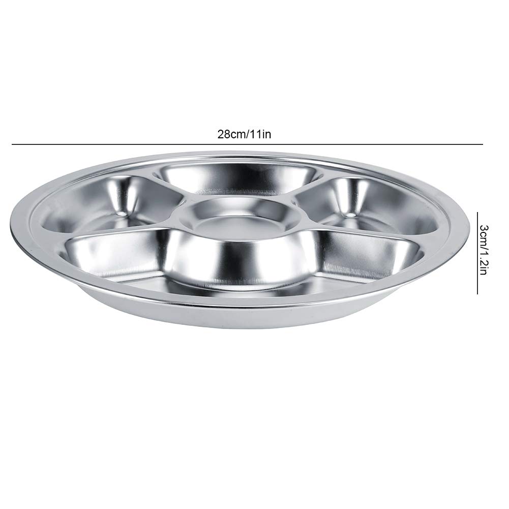 5 Pièces Assiettes Divisées épaissir 304 Assiette à Dîner En Acier Inoxydable Portion Ronde Assiette De Contrôle Vaisselle Pour le Déjeuner, Camping(5-Section)