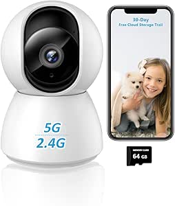 2k 5GHz & 2.4GHz Security Camera Indoor Wireless Compatible with Alexa & Google Home pet Dog Home Baby Camera with Phone app Baby Monitor WiFi Smartphone asin的图片