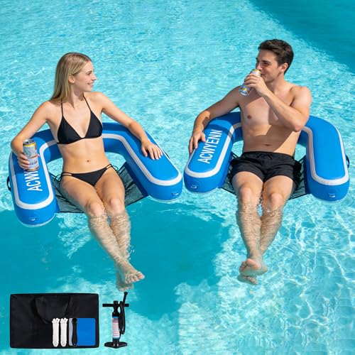 ACWYENN Inflatable Hangout Chair, Floating Pool Chair, Lounge Chair, Lake Floats (2 Packs-Dark Blue)