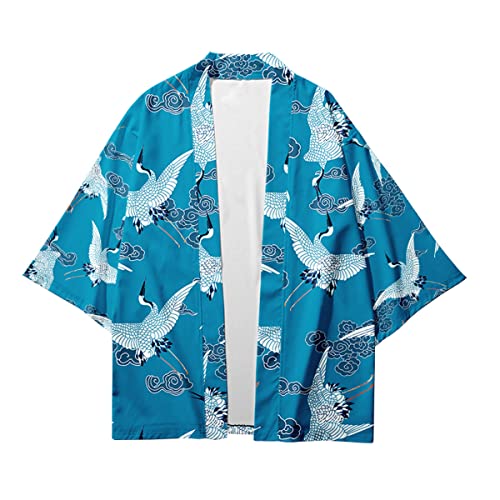AMOMA Japanese Kimono Cardigan Flying Crane Open Front Breathable Lightweight Yukata Bathrobe