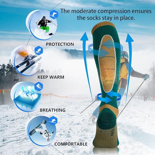 Image of Hylaea Merino Wool Ski Socks, Cold Weather Socks for Snowboarding, Snow, Winter, Thermal Knee-high Warm Socks, Hunting