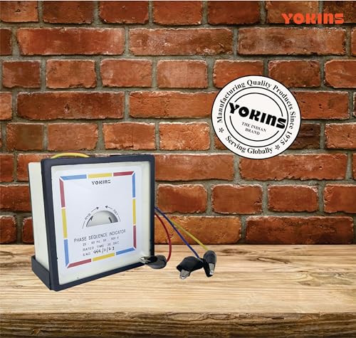 Image of YOKINS, Phase sequence Indicator 20-60 Hz 50-500V AC, Detector Checker Meter, Portable 96mm rotation disc type, with 3 crocodile clips, 1 Year Warranty