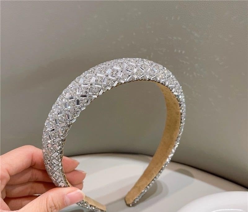 Tiara de Cabelo Luxuosa com Cristais Strass – Acessório Feminino Elegante Estilo Coreano para Festas e Eventos (Prata)