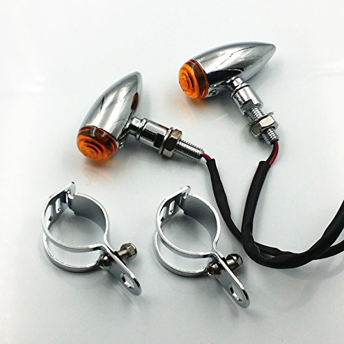 33-43mm 39mm 41mm Turn Signal Lamp Indicator Light Fork Clamps For Harley Honda Kawasaki Suzuki Yamaha CB VT Motorcycle Motorbike Cruiser Street Bike Cafe Racer (Chrome/Amber)