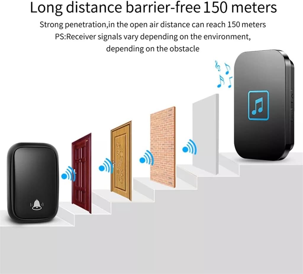 Home Wireless Doorbell 150M Remote No Battery Button Receiver Call Ring Bell