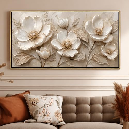Image of PAPER PLANE DESIGN Artistic Floral Canvas Painting with Vintage Gold Floating Frame, 2 x 4 Feet Ready to Hang Canvas Art for Home and Hotel Decor - FLR-085