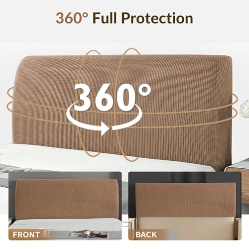 Image of Cotton Blend Moisture Wicking Bed Headboard Cover For King Size, Snug Fit Head Board Covers For Beds, Breathable And Washable Double Bed Back Cover, Universal Fit Headboard Slipcover (Brown)