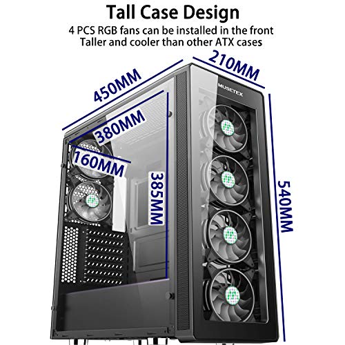 MUSETEX ATX Mid-Tower PC Gaming Case 2× USB 3.0 & 6× ARGB Fans, Computer PC Chassis with Remote Control, Tempered Glass Cooling System/Airflow/Cable Management（T400-MS6） - Thumbnail 2