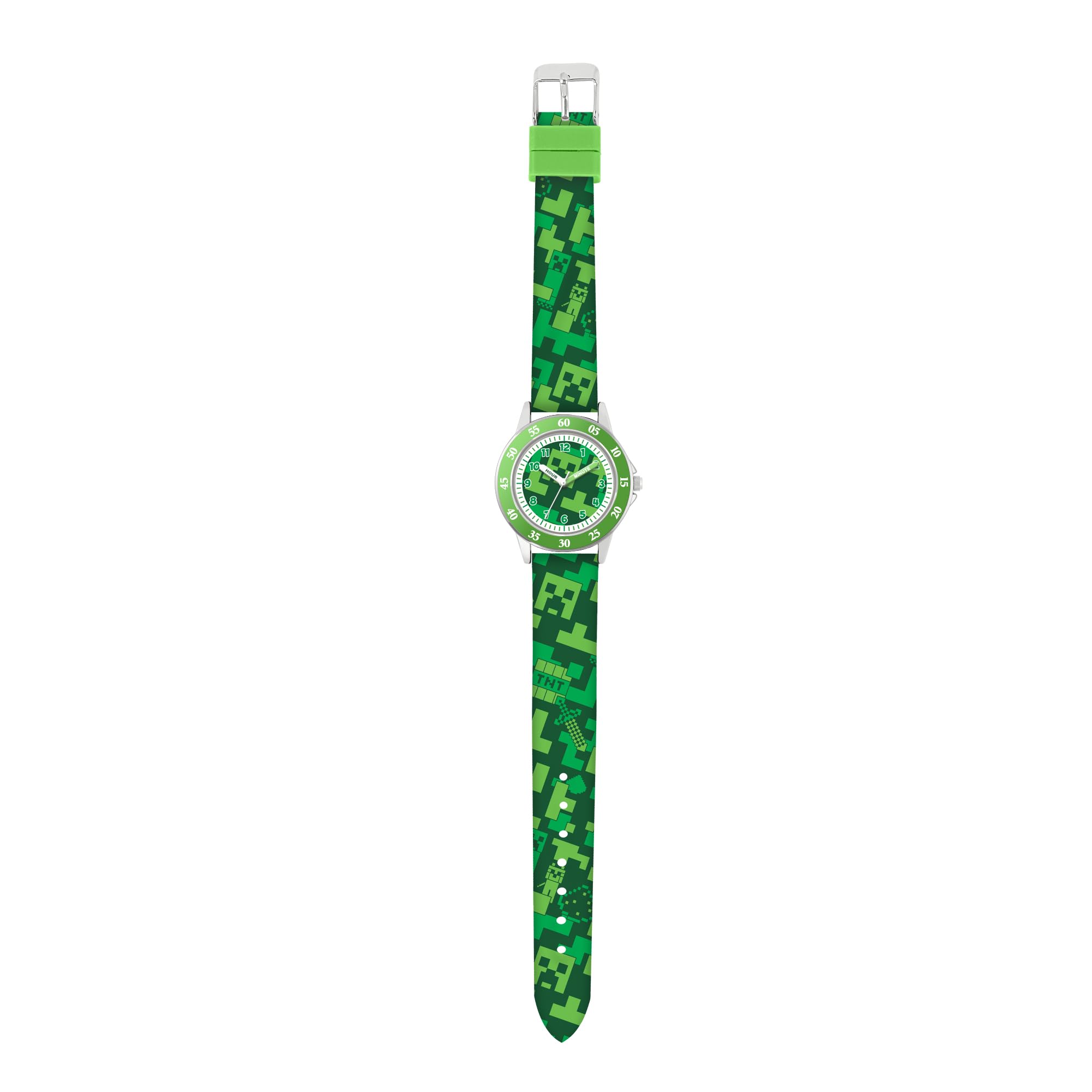 Minecraft Creeper MIN9033 nowoczesny zegarek kwarcowy z paskiem z nadrukiem, zielony, zielony