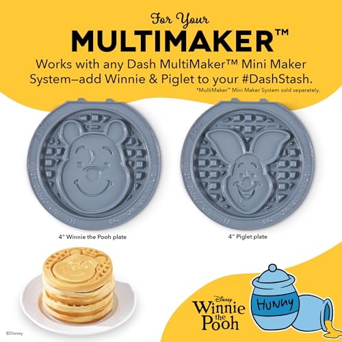 Image of Disney Dash MultiMaker Mini System Removable Plate Set - Ceramic Coating Replacement Plates for Waffle Breakfast - Waffle Maker Not Included - 4-Inch - 2-Pack - Winnie the Pooh & Piglet