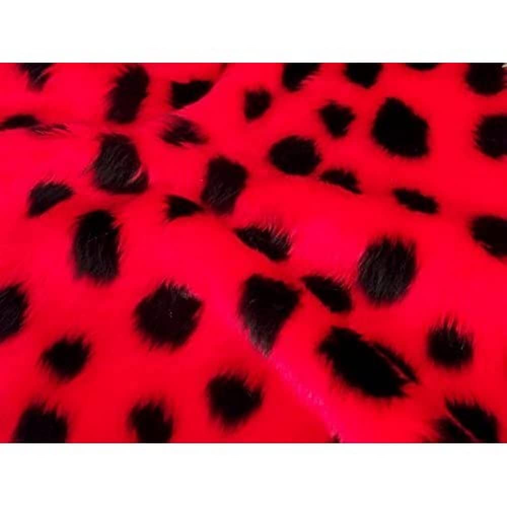 CRS Fur Fabrics VENDOR LTD. Animal Fun Faux Fur Fabric Material - LADYBIRD, Red, 1Mtr - 150cm x 100cm