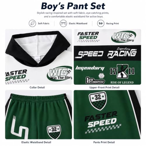 Image of Boy 2 Piece Outfits Long Sleeve Racing Hoodie Top and SweatPants Fall Winter Clothing Set Sizes 5-12 Years