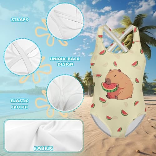 Image of Girls One Piece Swimsuits Axolotl Cross Back Swimwear Beach Summer Quick Dry Beach Bathing Suit