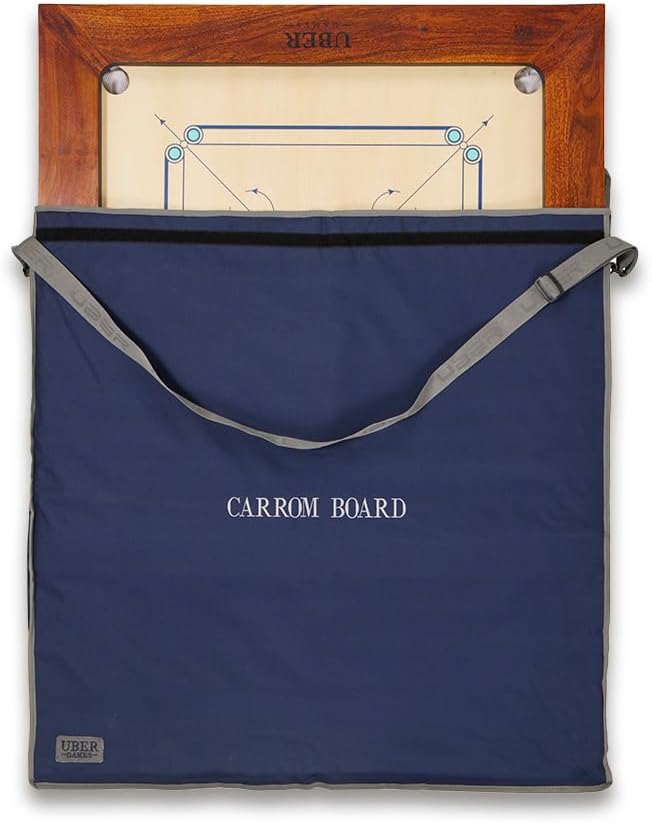 Uber Games – Tournament Carrom Board Set & Bag -Limited Edition – 37 x 37 inch Official Size Tournament quality board set - Hardwood edges for fantastic rebound - For competitive players