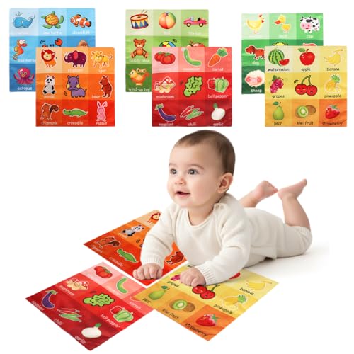 Image of SNOWIE SOFT 3Pcs Tummy Time Toys for Babies, English Learning Baby Toys for 6 to 12 Months with Ocean, Jungle Animals, Farm Animals, Fruits, Vegetables, Toys, for Visual Sensory Development, Washable