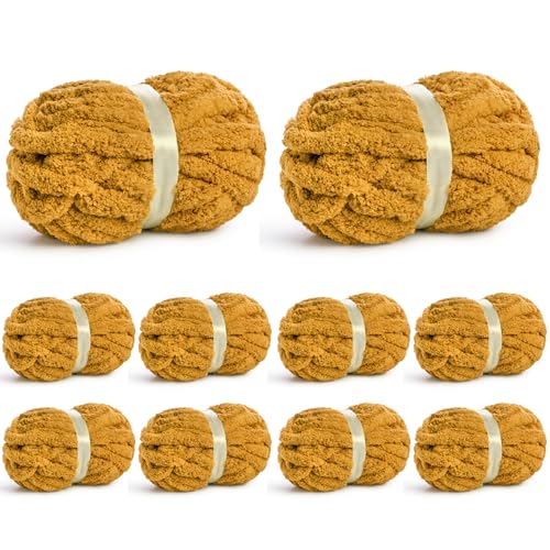 Image of 10 Pack of Jumbo Chunky Yarn for Hand Knitting,10# Super Bulky-Fluffy Chenille Yarn, 220 yds /70.5 oz Soft Thick Yarn for Crocheting Chunky Knit Throw Blankets.(Turmeric)