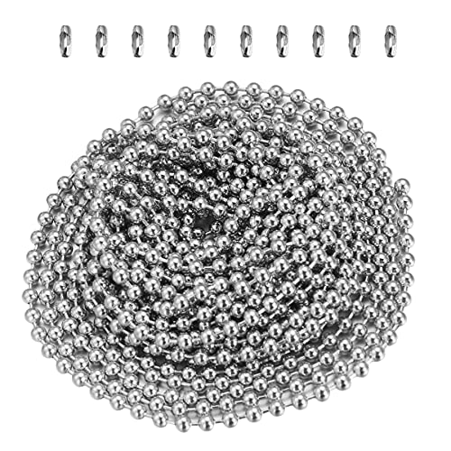 Cabilock 3 Meters Length Stainless Steel Ball Bead Chain 2. 4MM Diameter Beaded Roller Chain with 10 Matching Connectors Metal Bead Chain