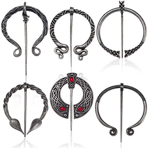 6 Pieces Valentine's Day Vintage Viking Brooches Pins Medieval Cloak Pins Scarf Shawl Buckle Clasp Pin Brooch Antique Penannular Brooches for Women Men Clothing Costume Accessories