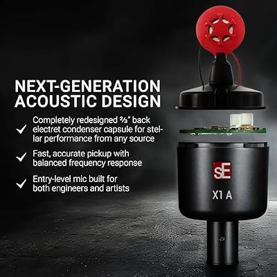 ميكروفون مكثف ذو غشاء كبير Se Electronics X1 A مع مرشح 100 هرتز ولوحة -20 ديسيبل - ميكروفون مكثف Xlr للغناء والآلات - ميكروفون استوديو احترافي للتسجيل والبث الصوتي