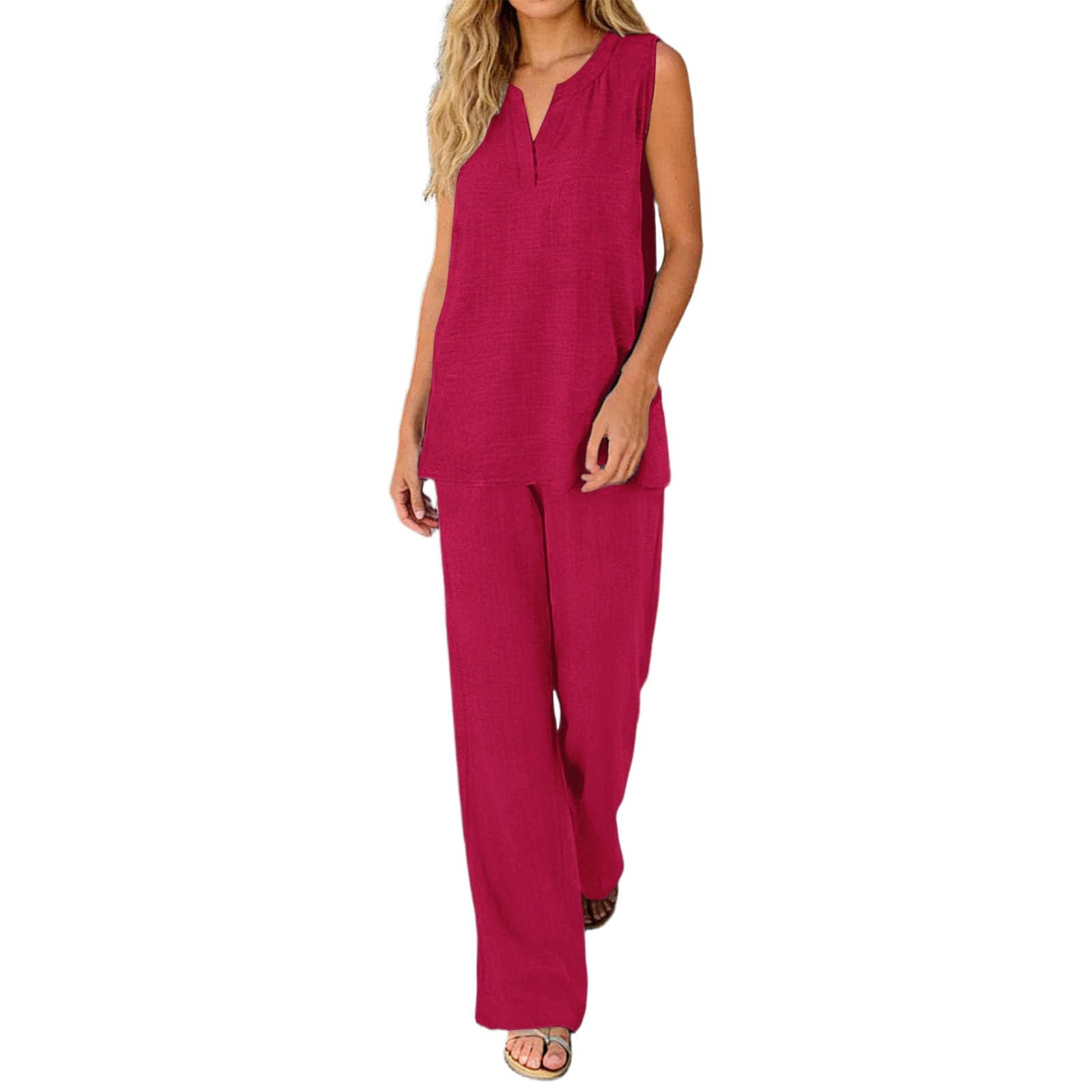 Ensemble Femme Chic et Elegant, Tenue De Sport Femme Tenue D'éTé DéContractéE Deux PièCes ComposéE d'un DéBardeur sans Manches et d'un Pantalon Large IdéAle pour Voyager