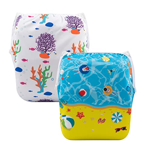 Image of ALVABABY Baby Swim Diapers 2pcs One Size Reusable Washable & Adjustable for Swimming Lesson & Baby Shower Gifts Baby Boy GirlDYK86-87