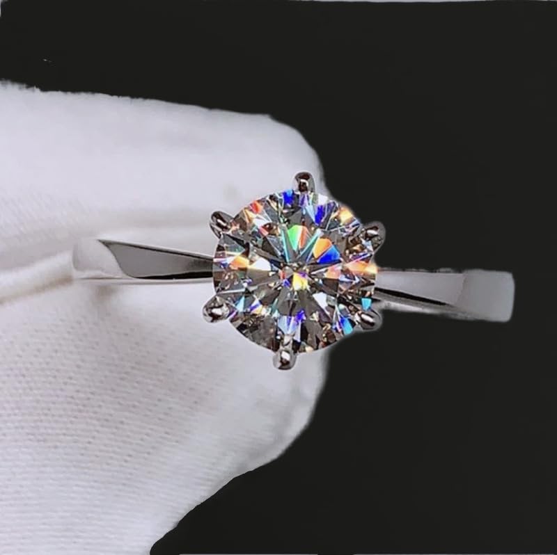 1 Carat Round Brilliant Cut Diamond Engagement Adjustable Ring for Women, 925 Silver Ideal Cut Sparkling Wedding Band & Anniversary Jewelry Gift4