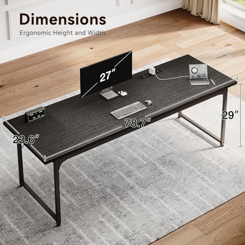 Image of Coleshome 79 Inch Large Computer Desk with Power Outlet, Extra Long Desk for Home Office & Gaming, Spacious Writing Table for Study and Crafting, Black