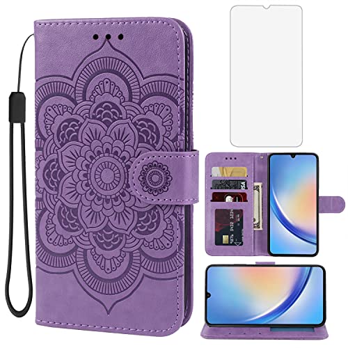 Funda para Galaxy A34 5G con protector de pantalla de vidrio templado y tarjetero