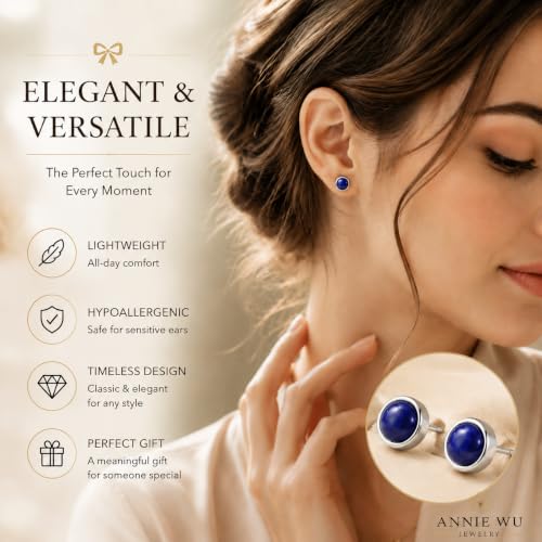 Lapis Lazuli Stud Earrings for Women 925 Sterling Silver Hypoallergenic - image 5