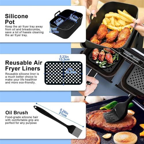 Fukamou Airfryer Zubehör, Wiederverwendbar Fritteusen Accessories, Enthalten Silikontopf, Luftfutter, Ölbürste, Ständer, Lebensmittelzange, 6 STK – Bild 7