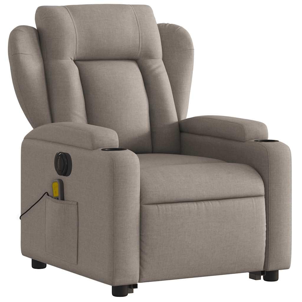 Sillón elevador eléctrico reclinable de tela gris con 6 puntos de vibración, función de elevación e inclinación de 135°, portavasos y bolsillo