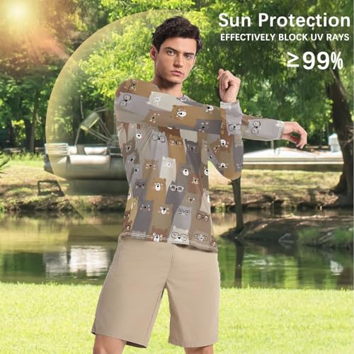 Mens UV Protection Shirts Rash Guard Long Sleeve UPF 50+ Bear Cute Brown Quick Dry S4