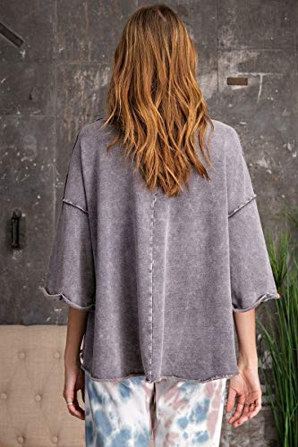 3/4 SLVS Mineral Washed Terry Knit Boxy Top - Ash - M miniatura 7