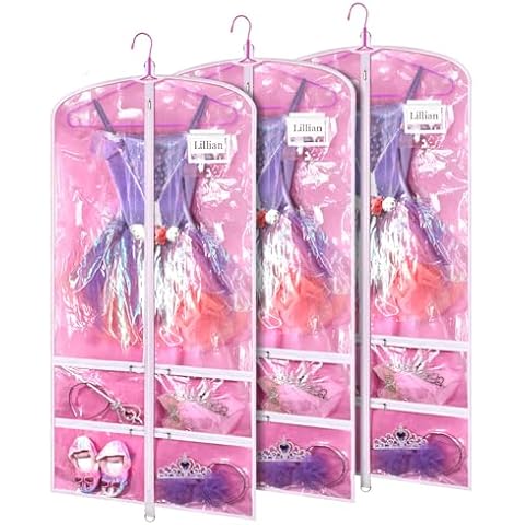 Kernorv 3 Packs PVC Clear Dance Garment Bag, 51" Dance Costume Garment Bags for Dancers with Zipper Pockets for Kids,Storage (Pink,51 x 23 Inch) Cover