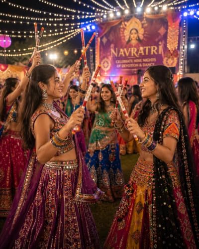 Image of Wooden Premium Dandiya Sticks For Dance Garba Night Navratri Celebration Party Accessories / Traditional Indian Festive PVC Coated 1 Pair / 2 Pair / 3 Pair / 6 Pair / 8 Pair / 12 Pair Dandiya Raas Sticks For Women Men Kids Adults