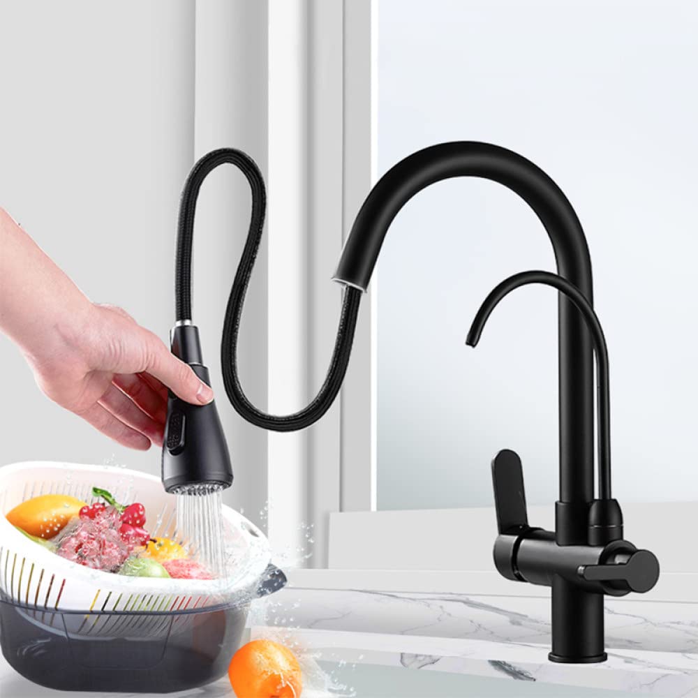 Grifos mezcladores extraíbles con caño de salida, grifo de fregadero de agua pura de cocina, grifo de filtro de rotación 360, dorado, talla única