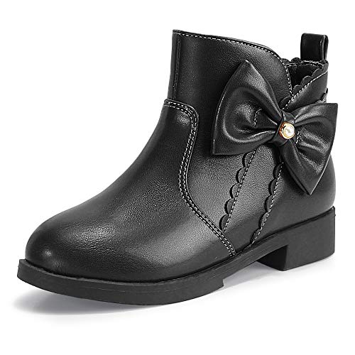 Pandaninjia Toddler/Little Kid Girl's Clara Fashion Short Ankle Boots Pearls Bow Dress Booties With Zipper (Black Pu, 1 M Us Little Kid) #TOP13
