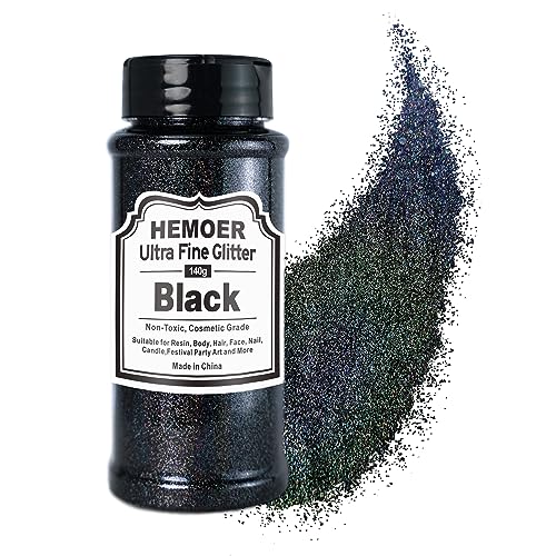 Black Ultra Fine Glitter, 5oz /140g Cosmetic Holographic Glitter for Hair Face Body Eye Nail Art Festival Epoxy, Resin Crafts