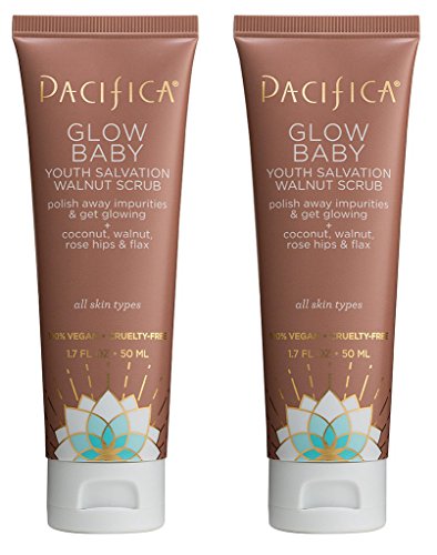 Pacifica Glow Baby Youthful Salvation Walnut Face Scrub (Pack of 2) with Coconut, Walnut, Rose Hips Essential Oil, Jojoba, Flax and Borage, 100% vegan, Cruelty-free, 1.7 oz