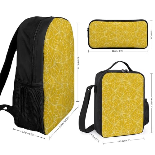 Yellow Spider Web Halloween Backpack Set 3 Pieces Backpacks Lunch Bag Wallet For Travel Outdoor Sports2