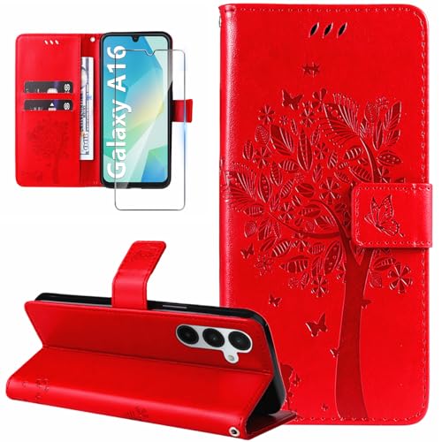 Dcjlbo Coque pour Samsung Galaxy A16 4G/5G Etui Portefeuille Cuir avec Verre Trempé Motif Porte Carte à Rabat Clapet Housse Protection Flip Case Étui Coque pour...