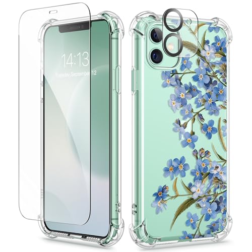 GVIEWIN for iPhone 11 Case Floral, Screen Protector & Camera Lens Protector