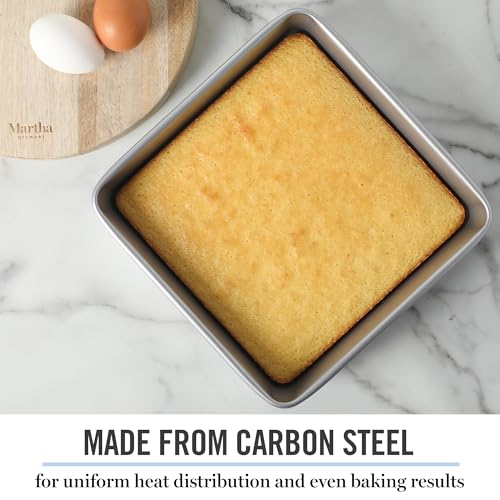 Image of Martha Stewart Gallen 9 Inch Square Nonstick Carbon Steel Cake Pan - Silver Durable Bakeware for Cakes, Brownies & Desserts, 9 inch Cake Pan (Pack of 6)