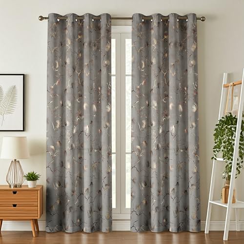 Image of Devsang Golden Foil 9 Feet Window Velvet Curtains Pack of 1, Grey