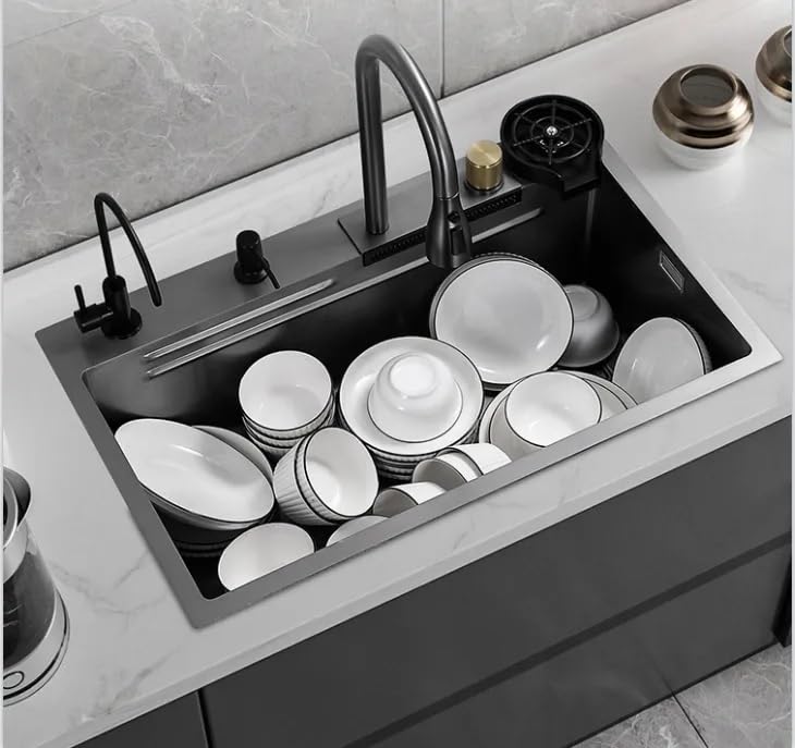 JABON BAGNO KITCHEN SINK WITH WATERFALL WITH PULL OUT FAUCET SIZE 30X18X9 WITH CHOPPING BOARD AND BASKETS, LIQUID SOAP DISPENSER AND GLASS WASHER (JKS01001) (B0CH4PXJFT) Amazon Price History, Amazon Price Tracker