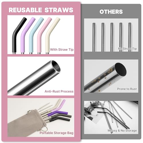 Image of 12.2 inch Metal Long Straw for Stanley 40 oz Cup, Reusable Straight Straw